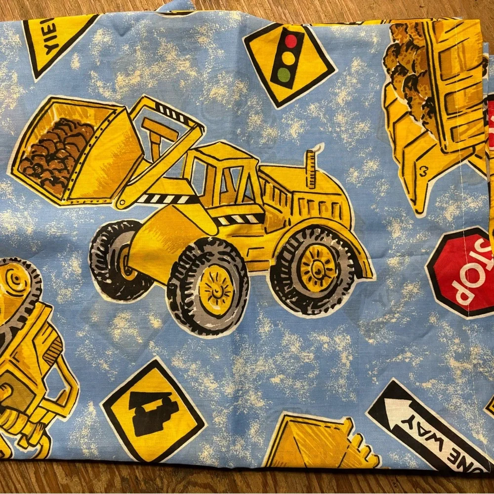 Vintage Kids Curtains Construction Trucks Two Panels 63 x 40 Cotton